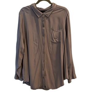 Torrid Size 3 3X Gray Button Up Long Sleeve Blouse Casual Relaxed